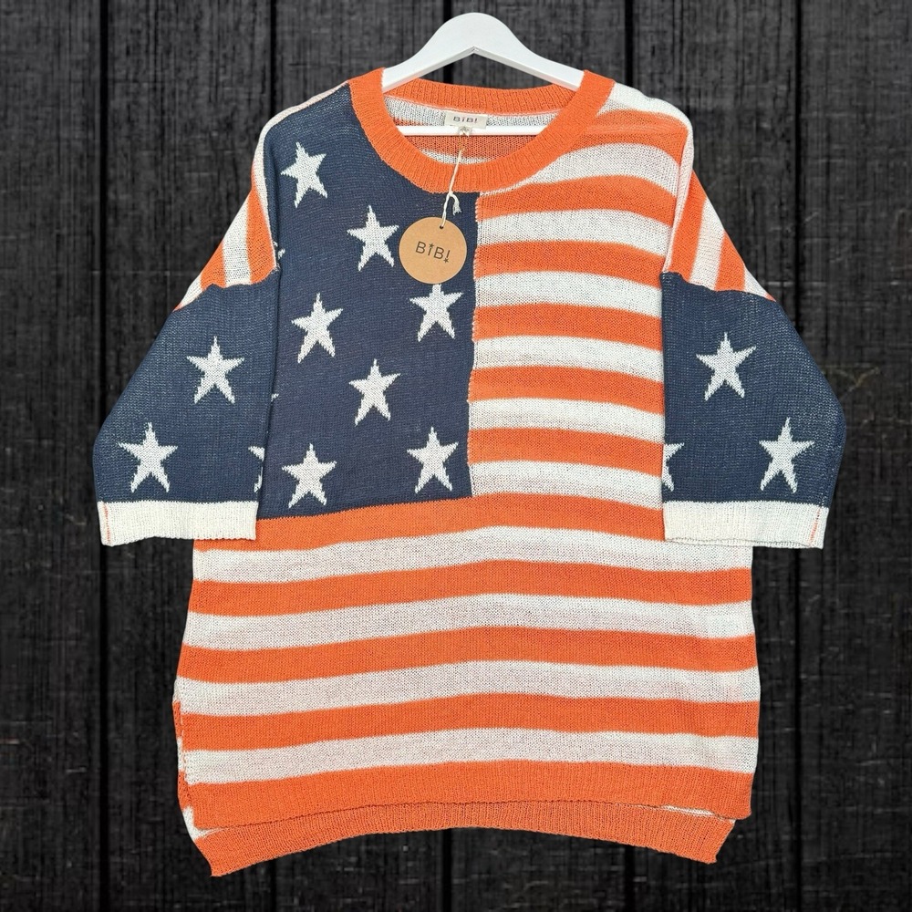 NEW $42.99 - BIBI - American Flag 'Land That I Love' Knit Shirt - Large